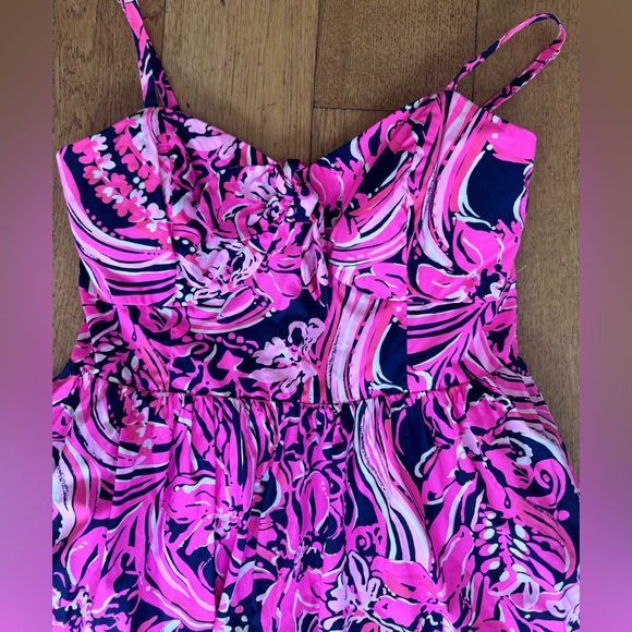 Lilly Pulitzer Adalia Fit & Flare Dress SZ 4 Low Tide Navy Flirty Fins & Feather - Picture 9 of 16